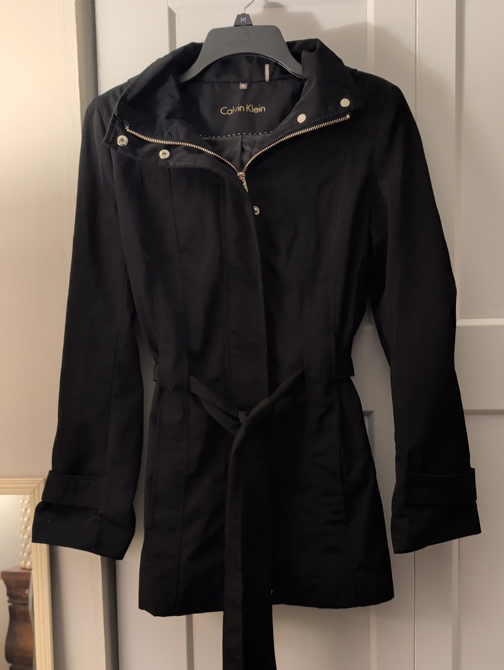 Calvin Klein Black Trench Coat with Belted Waist